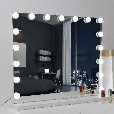 3 lysfarver og 14 dæmpbare LED-lamper, USB-ladeport, passer til Hollywood makeup spejl 70 x 55 cm, kun lamper, spejl medfølger ikke