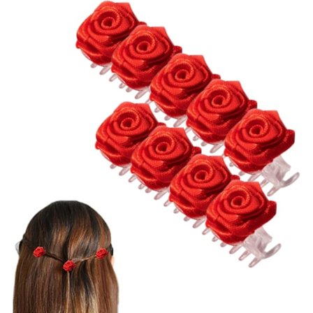 10 stk. Hårklemmer Dekoreret med Roser (Rød), Hvid Blomst Barrette, Elegant Hårklemmer, Kvinder Piger Brude Hår Smykker