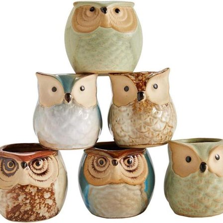 2,5" Keramisk uggla kruka med flytande glasyr, serie set