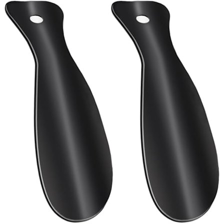 2-pakning skohorn i metall, 19 cm bærbare svarte skohorn for reiser