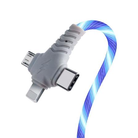 TG 3-i-1 USB Lysende Ladningskabel, 1 m - Blå Blå