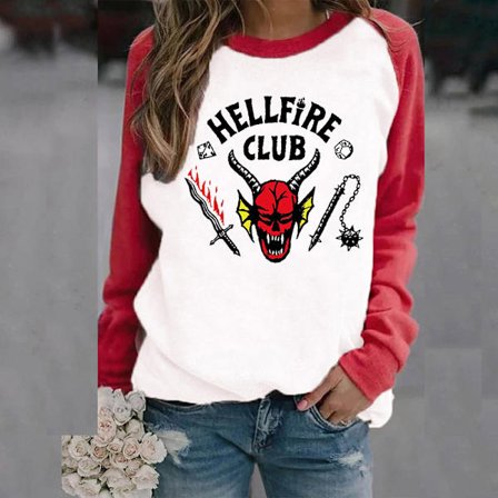 Unisex Hellfire Club Stranger Things T-skjorte Dame/Herre Langermet Topp Rød.