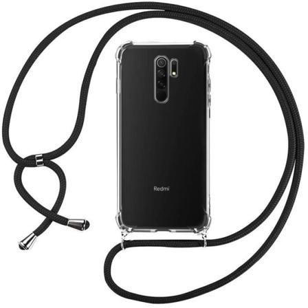 Fodral för Redmi 9 (6,53") Transparent skydd Förstärkta hörn Anti-repa Stötsäker TPU med svart halsband Transparent-svart