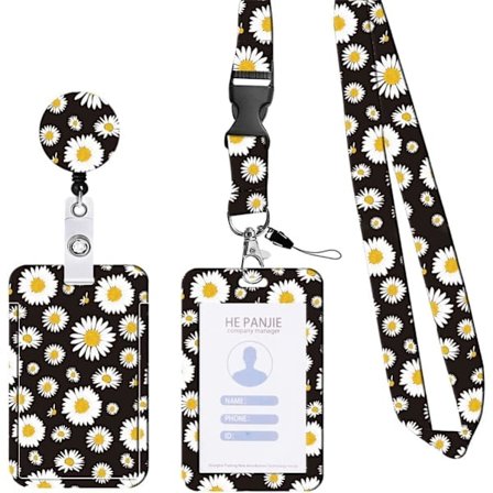 ID-brikkeholder med snor, blomstertrykk, med innfellbar enkel trekkstang, robust brikkeholder, gave til familie, venner, sykepleiere, l...