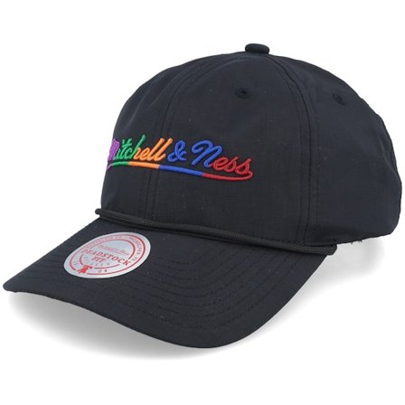 Mitchell & Ness - Pinscript Nylon Deadstock Multi/Black Dad Cap Unconstructed Black Cap - @ Hatstore