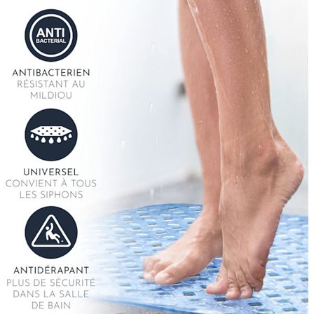 Sklisikker dusjmatte for sensitiv hud 53 x 53 cm, muggbestandig maskinvaskbar badematte (blå)