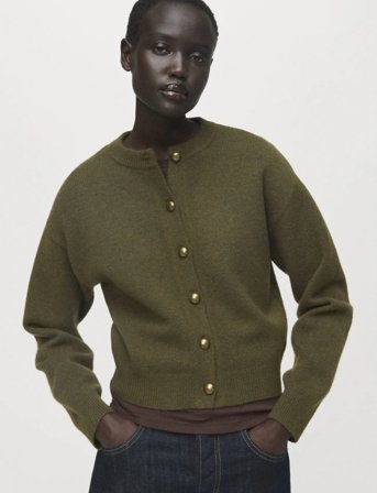 Mango Chunky-Knit Cardigan With Buttons - Khaki green - S