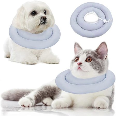 Kattekrage, Myk Justerbar Kjæledyr Kattunge Valp Gjenopprettingskrage Etter Operasjon Anti-Likk Beskyttende Krage (Blå Grå-S)