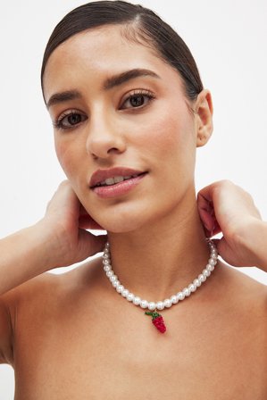 NA-KD Pepper Detailed Pearl Necklace - Smykker - Hvid - One Size