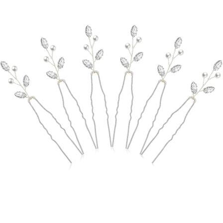 6 stk. Perle Krystall Brudeslør Hårnåler Rhinestone Blomster Bryllup Hårstykke Vintage Hår (Sølv)