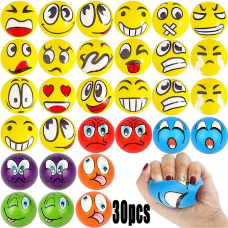 30 st Färgglada Stressbollar | Roliga Ansikten, Skumfingerövningar för Festgåvor & Presenter, Blandade Designer av Mommy'S Helper