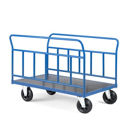 Platform trolley TRANSFER, 2 long steel sides, 1200x800 mm, solid rubber, with brakes