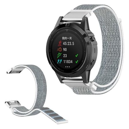 Garmin Fenix 6 / Fenix 5 nylon silmukka ranneke - Harmaa / Valkoinen