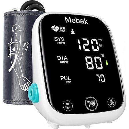 Blodtryksmåler, overarmsmanchet, blodtryksmåler til hjemmebrug, stemmemeddelelse, justerbar 22-42 cm, 2 brugere