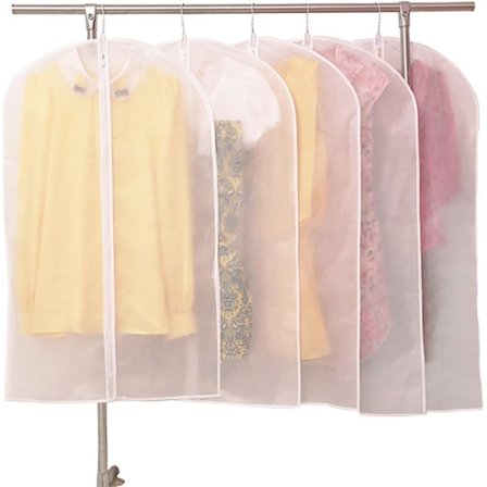 Hengende klespose Lettvekt Klar Full Glidelås Dress Moth-Proof Pustende Støvdeksel 5-pakning (60 x 80CM)