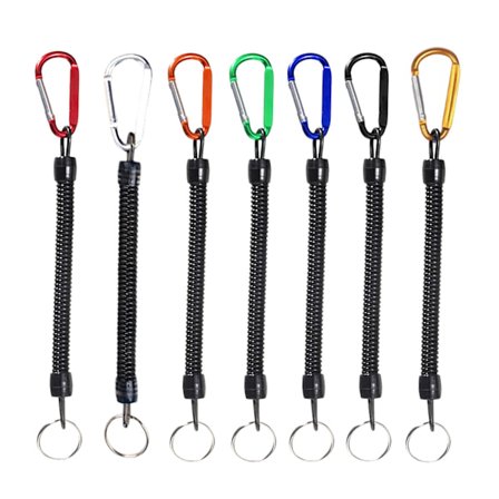 7 stk Tyverisikre Spiral Nøglering med Farvet Karabinhage Strækbar Tilbagetrækbart