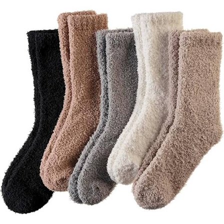 Fleece hjemmesko til kvinder - 5 par - Mikrofiber - Gulvsokker til soveværelset