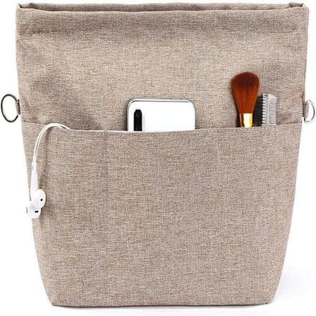 Håndtaske Organizer, Taske Indsats med Flere Rum og Lynlåse, Robust Taske Indsats med Nøglering. Lysebrun, M[JSR] A