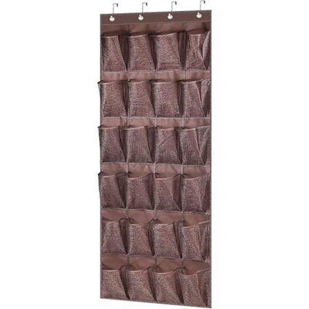 Skoorganisator til dør Hængende skohylde Holder 24 store netlommer til garderobedør med bøjler Brun