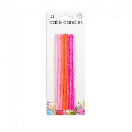 Tårtljus långa rosa och orangea 24-pack