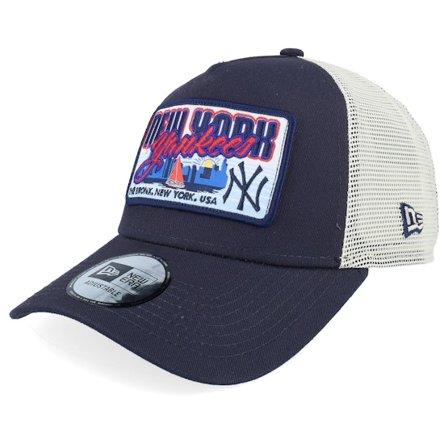 New Era - New York Yankees MLB Patch Navy/Stone A-frame Trucker Trucker Blue Cap - MLB @ Hatstore