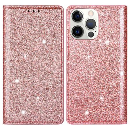 Glitter Plånboksfodral Iphone 14 Pro Roséguld