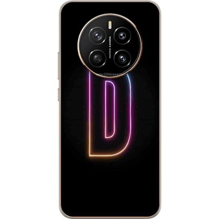 Kompatibel Mobilcover til Honor Honor Magic7 Minimalistisk neonbogstav D i farveskiftende lys mod sort baggrund i moderne digital design