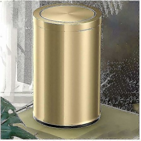 Lille metal badeværelsesspand 9L, guld svinglåg skraldespand 31 cm højde til kompakte toiletter