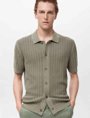 Mango 100% Cotton Shirt Structure - Khaki green - S