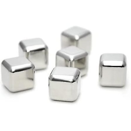 6 stk. Genanvendelige Isbiter i Rustfrit Stål - Metal Drikk Køler