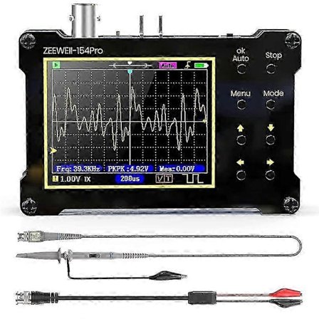 Digitalt oscilloskop, 14 typer måling, 40MSa/S samplingsfrekvens, 18MHz båndbredde, 2,4-tommers LCD-skjerm med 10X, 100X probe