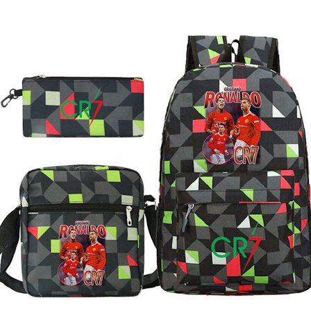 3 stk/ sett CR7 Ronaldo trykt sett med etui Blyantveske Skolesekk Travel Day bag Lette bokvesker -1