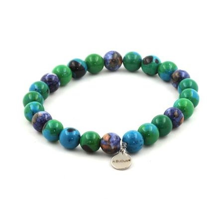 Stenar och mineraler. Chrysocolla + Blue Jasper Beads Armband 8 mm. Tillverkad i Frankrike.