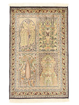 Annodato A Mano Kashmir Puri Di Seta Tappeto 62X95 In Seta Arancione/Marrone Piccolo