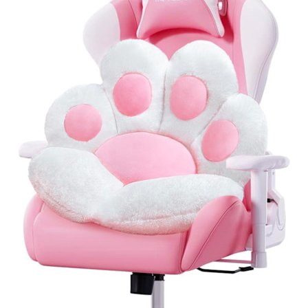 Kattepote Pute Søte Stolputer Kawaii Kattepoteform 28"x 24" Spillstolpute Kitty Plysj Lat Sofa Pute for Jente Gamer Stol (Hvit)