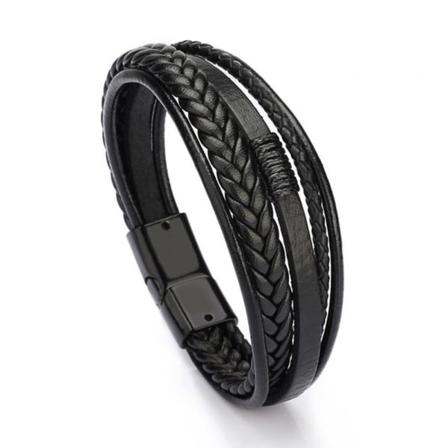 Stilfuldt slidstærkt PU-læderarmbånd Svart 21CM