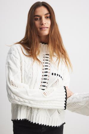 NA-KD Pull en maille torsadée à surpiqûres - Tricot épais - OffBlanc - XX-Small