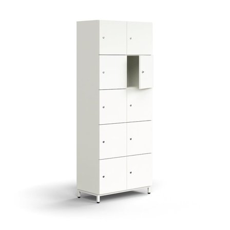 Abschließbarer Schrank QBUS, 10 Fächer, Beingestell, 2020x800x420 mm, weiß
