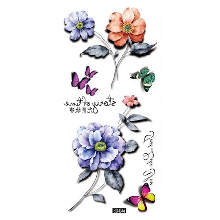 Midlertidig tatovering 19 x 9 cm - Blomster