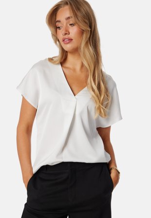 VILA Viellette V-neck S/S SATIN TOP Snow White Klær