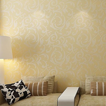 Europeisk stil luksus damask non-woven 3d tapet enkel preget veggrull papir vertikal soverom hjemmedekorasjon