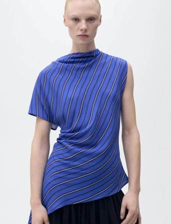 Mango Asymmetrical Striped Blouse - Blue - S