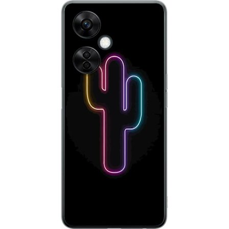 Kompatibelt Mobildeksel til OnePlus Nord CE 3 Lite Neonillustrasjon av kaktus i rosa og blått lys mot mørk bakgrunn