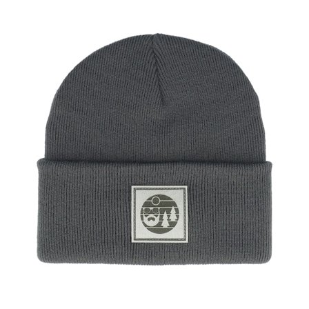 Bearded Man - Grey cuff Beanie - Sunset Logo Patch Graphite Grey Beanie @ Hatstore
