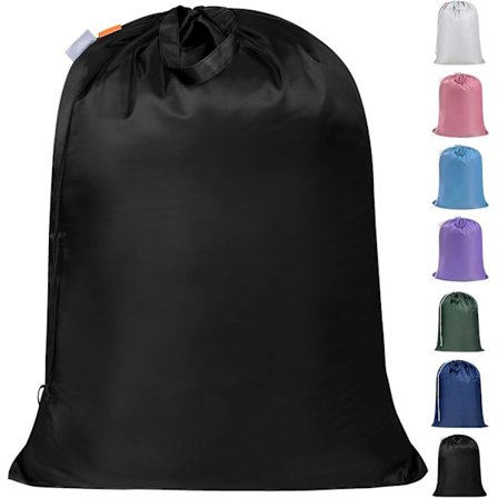 Stor 28x36" Sort Vasketøjspose - 130gsm Rivfast Snørelukning