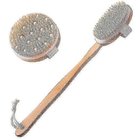 Tørbørstningssæt med 2 kropsbørster - Eksfolierende børste til tør hud - Håndtag til rygskrubber til brusebad)