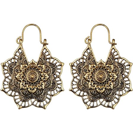 Boho Lotus Øreringe Smykker til Kvinder, Sølv Hoop Øreringe, Etniske Drop Øreringe Emalje Vintage Øreringe til Mors Dag, Fødselsdag