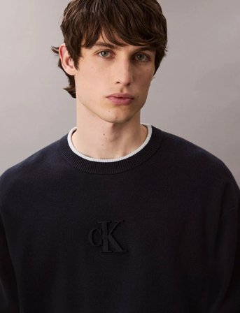 Calvin Klein Jeans Ls Embossed Logo Crewnk Sweater - Navy - XL