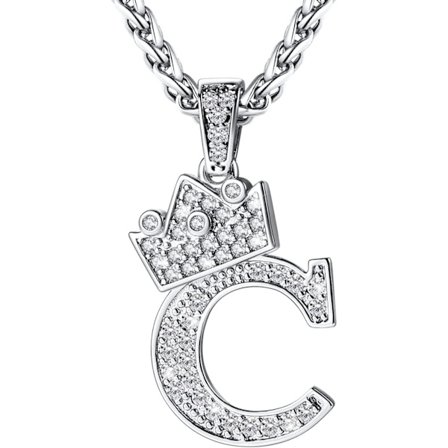 Krona Initial A-Z Halsband, Iced Out Letter Hänge med 22-24 Tums Kedja, Män Kvinnor Bling Hip Hop Alfabet Namn Smycken Present Stora Initialer 