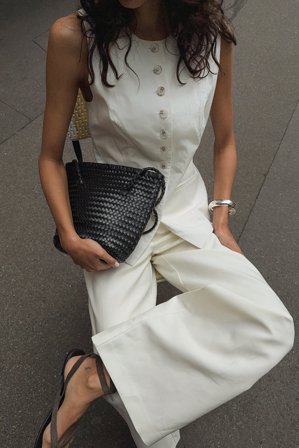 NA-KD Pantalon taille mi-haute en lin mélangé - Pantalons en lin - Crème - EU 40